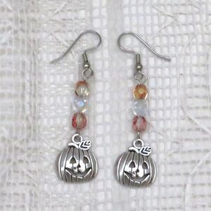 Handmade Pumpkin Earrings Women Halloween Silver Dangles Casual Lightweight